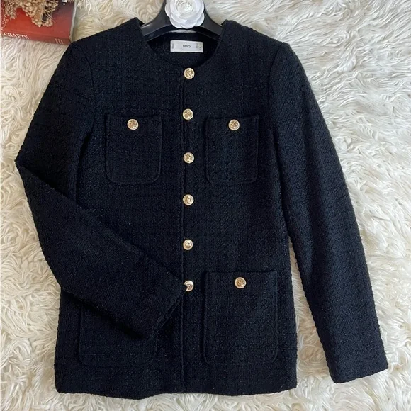 Mango Black Tweed Blazer and Skirt Set with Gold Buttons - Picture 2 of 8